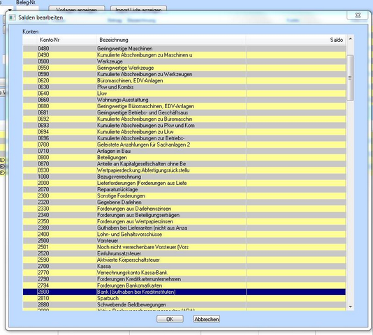 Buchhaltung Saldenliste übernehmen_Eröffnungsbilanzkonto an Bank