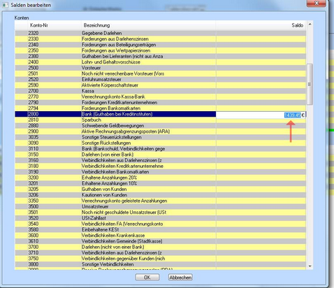 Buchhaltung Saldenliste übernehmen_Saldo eintragen