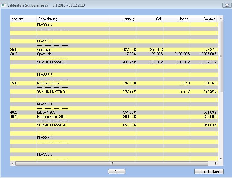 saldenliste Bildschirmansicht