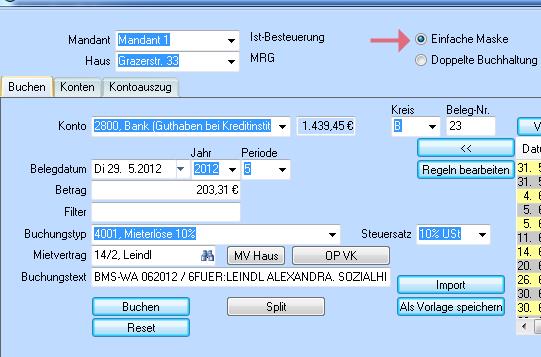 Buchhaltung einfache Maske