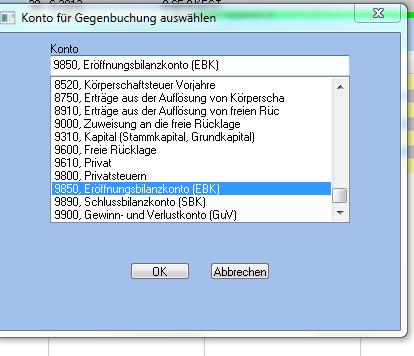 Buchhaltung Saldenliste übernehmen_Eröffnungsbilanzkonto