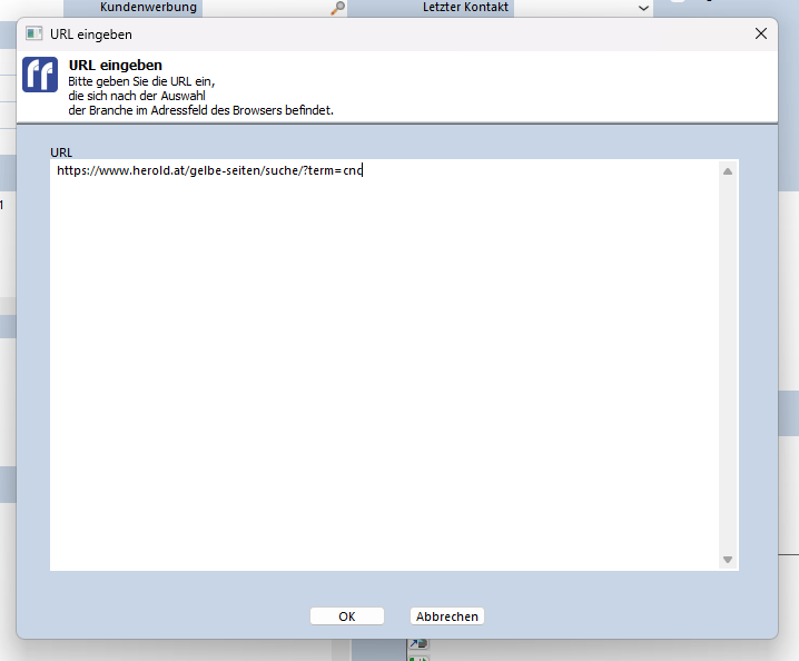 Gelbe Seite URL eingeben